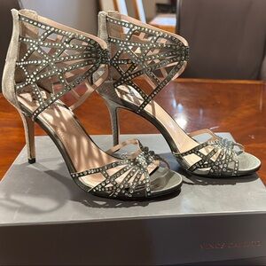 Vince Camuto Gray Heeled Sandals with Strappy Design